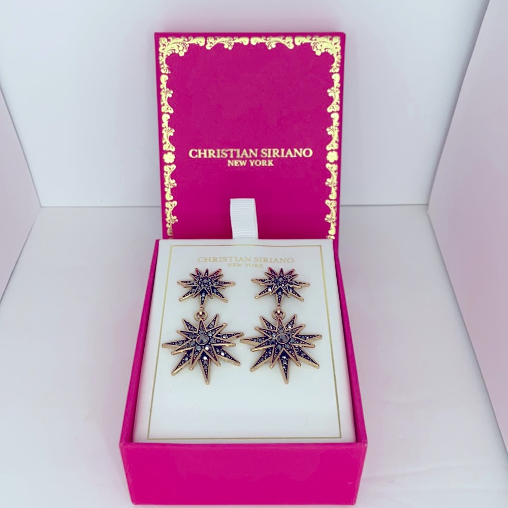 Christian Siriano Gold and Black Starburst Drop Earrings
